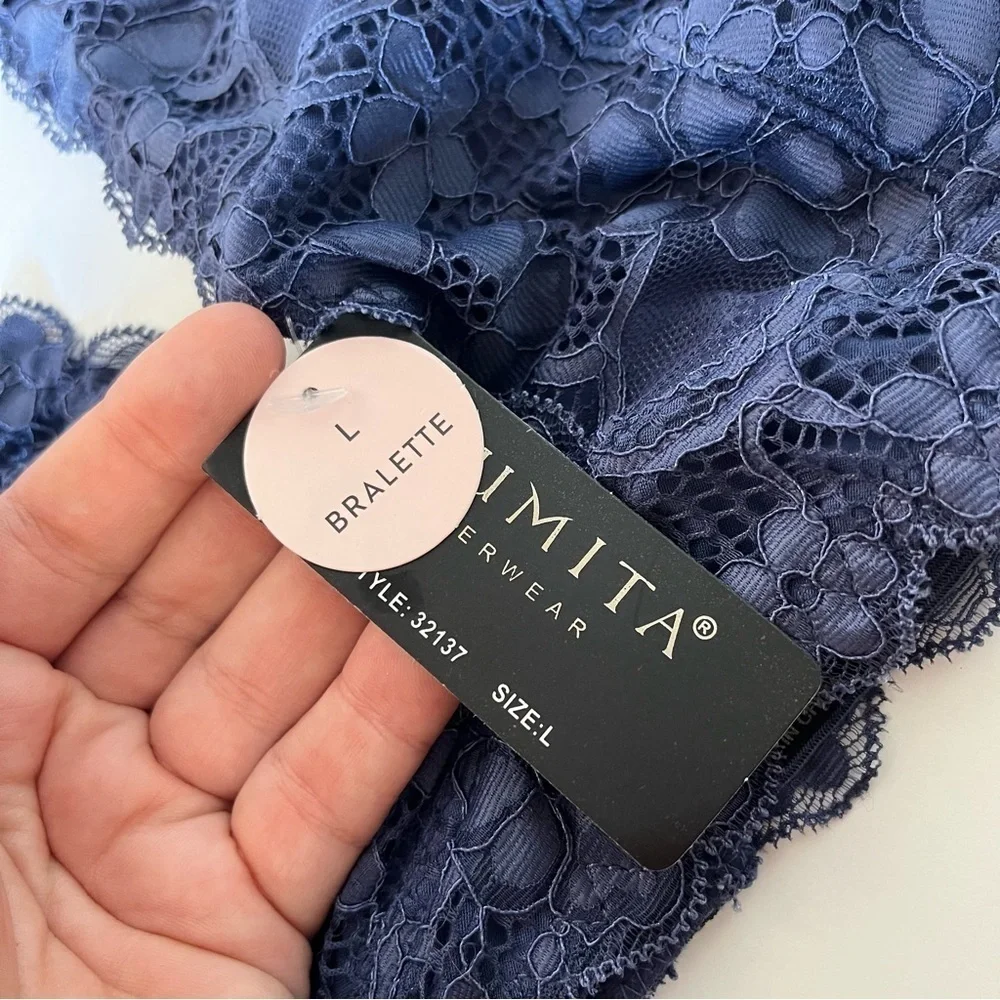 NWT Youmita‎ Blue Halter Lace Bra Large